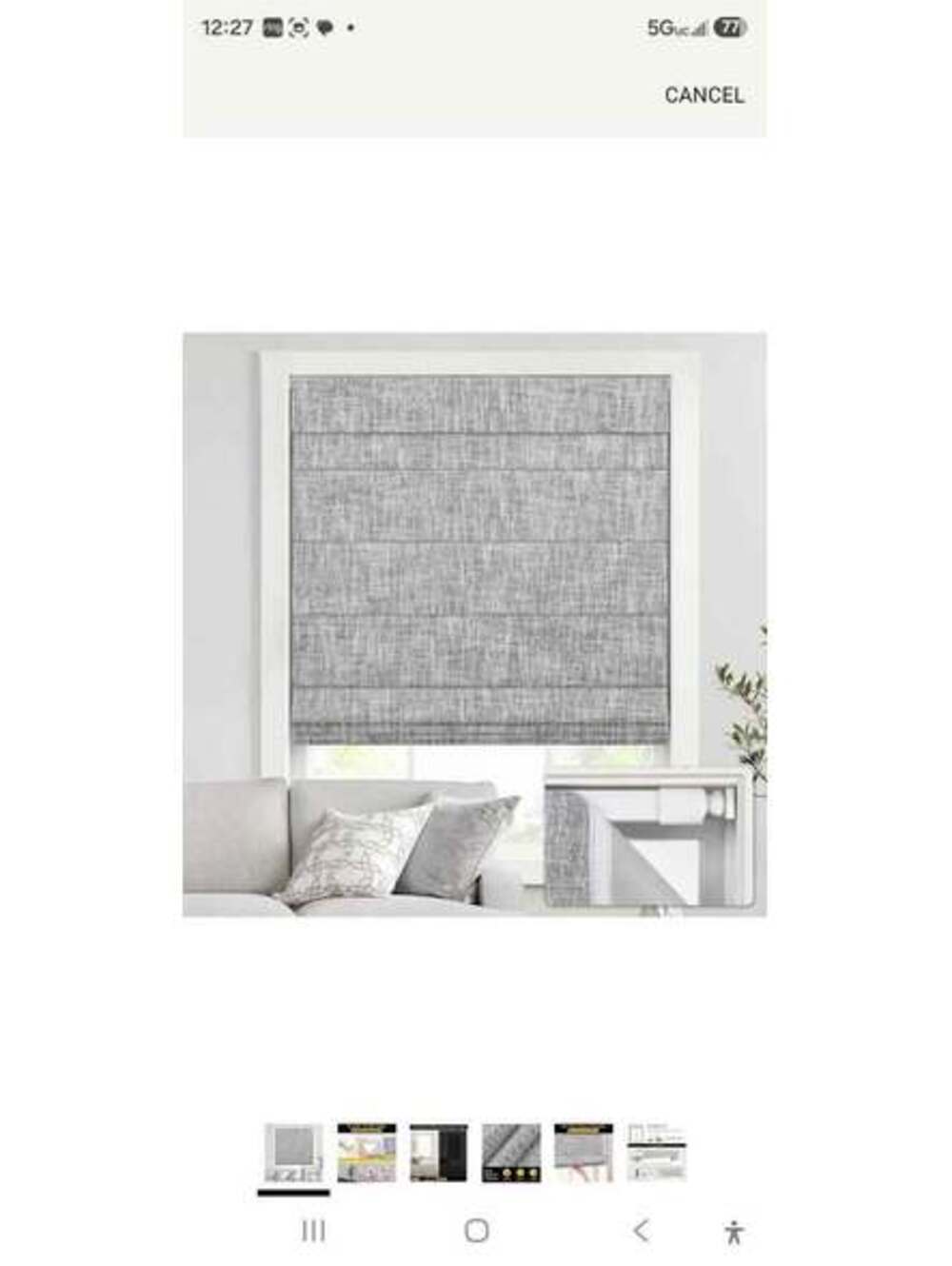 Gray Cordless Roman Shade Window Blind Light Filtering 32" W x 64" L